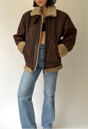 Vintage Brown Shearling Style Jacket