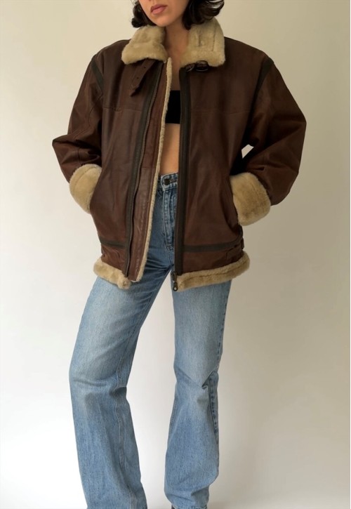Vintage Brown Shearling Style Jacket
