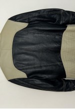 Vintage Black Beige Leather Moto Bomber Jacket