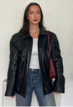 Vintage Black Leather 90s Bomber Jacket