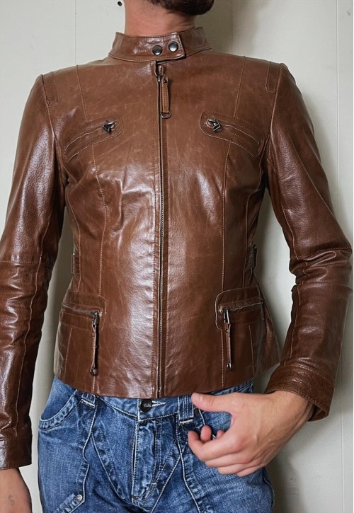Brown Leather Biker Jacket