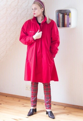 Bright red A line warm vintage jacket