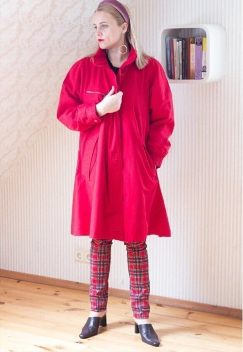 Bright red A line warm vintage jacket