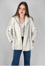 70's Vintage Ladies Faux Fur White Grey Size Small