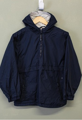 Vintage Charles River Windbreaker Navy Quarter Zip Hooded