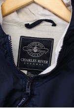 Vintage Charles River Windbreaker Navy Quarter Zip Hooded