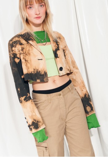 Reworked Vintage Crop Blazer Y2K Tie-dye Shacket