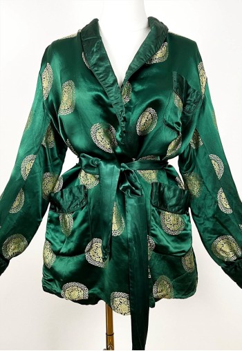 Emerald green Satin Chinese Kimono Top